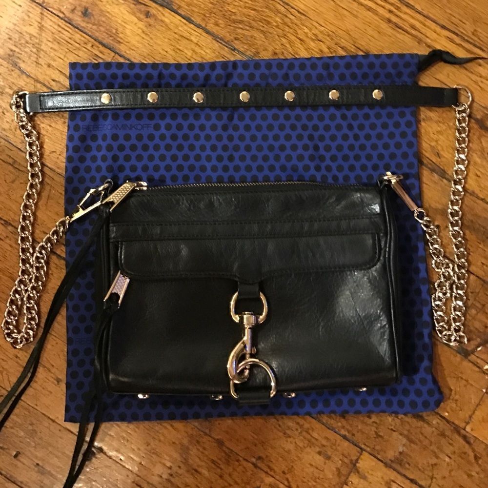 Rebecca Minkoff Mini MAC Crossbody - Black Leather White Gold (Orig. $225)